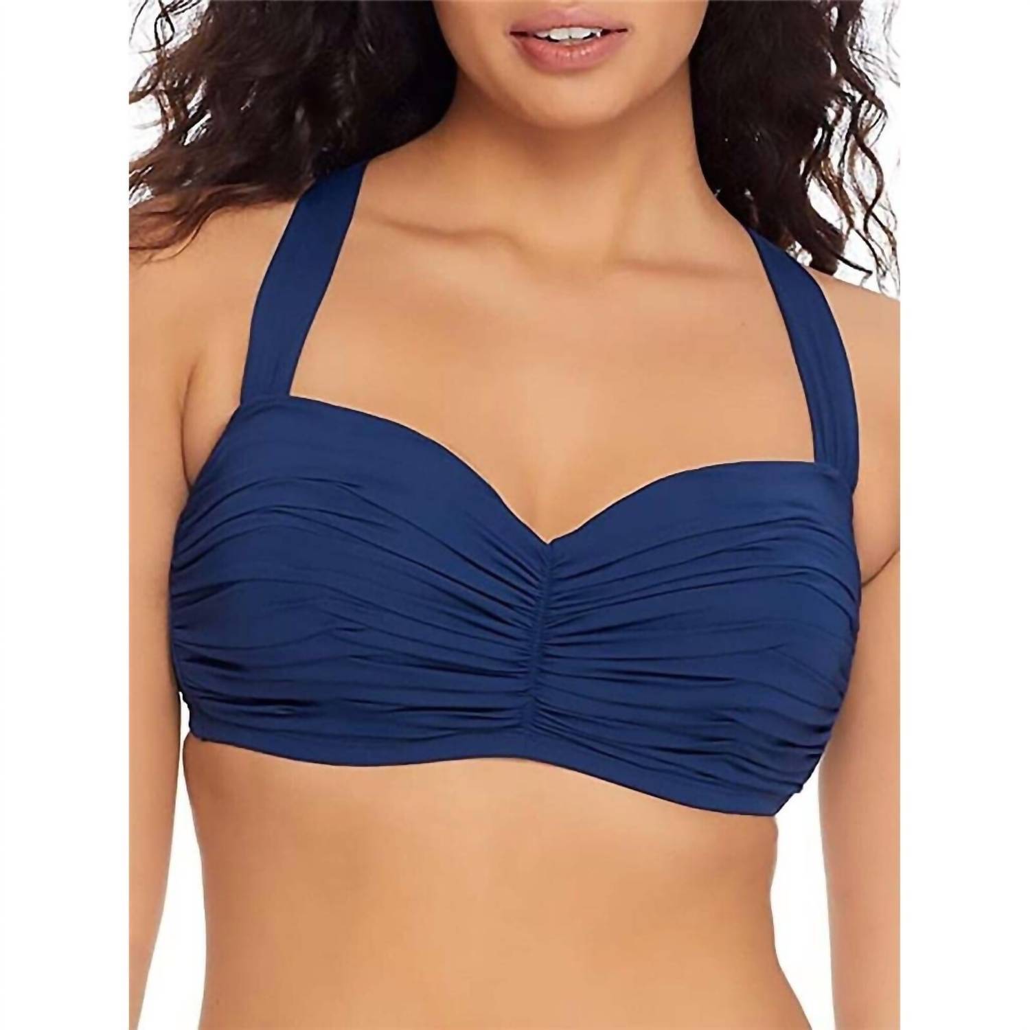 New Bleu Rod Beattie Kore Shirred Bandeau Bikini Top In Navy